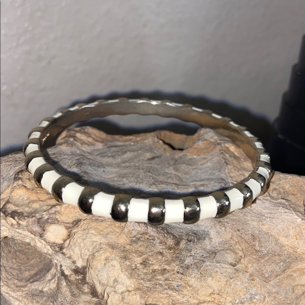Vintage FORNASH Silver Gold Tone Alloy Ivory Enamel Bangle Bracelet